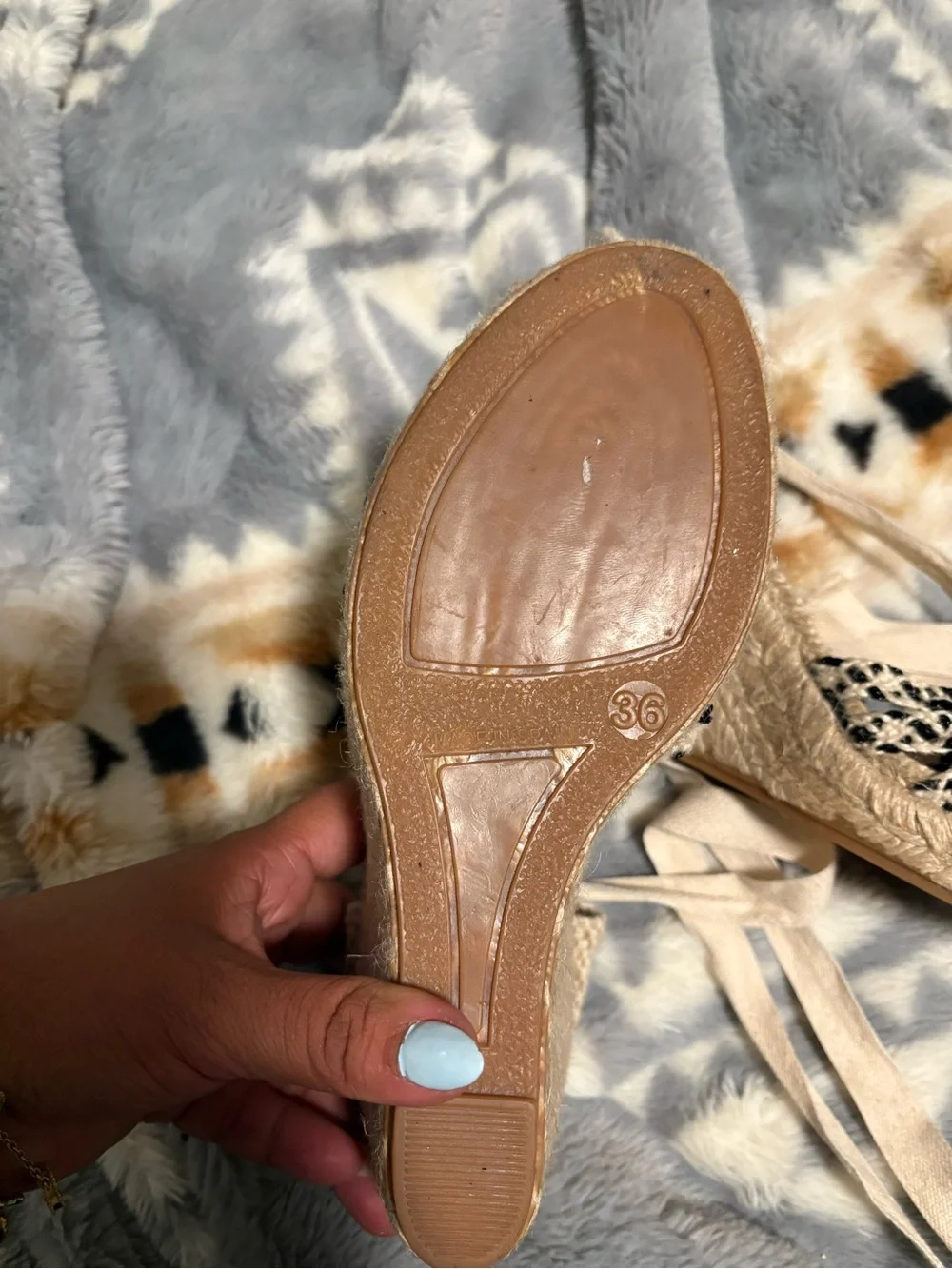 Free People Beige and Black Braided Espadrille Lace-Up Sandals